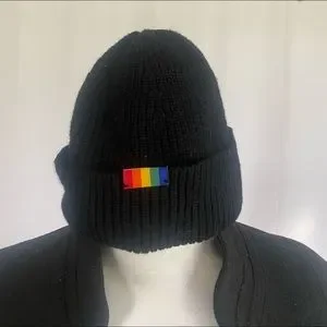 Kurt Geiger Kids Black Beanie with Multicolor Knit Patch KURT GEIGER LONDON Rainbow Foil Cable Knit Hat | Bloomingdale main image 4